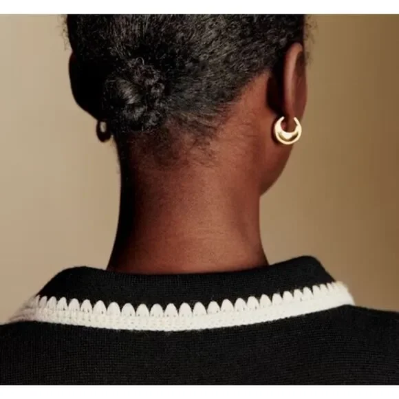 NWT Sézane Gilet Betty Wool Cardigan XXL Black Crochet Trim Button Front - Picture 6 of 10